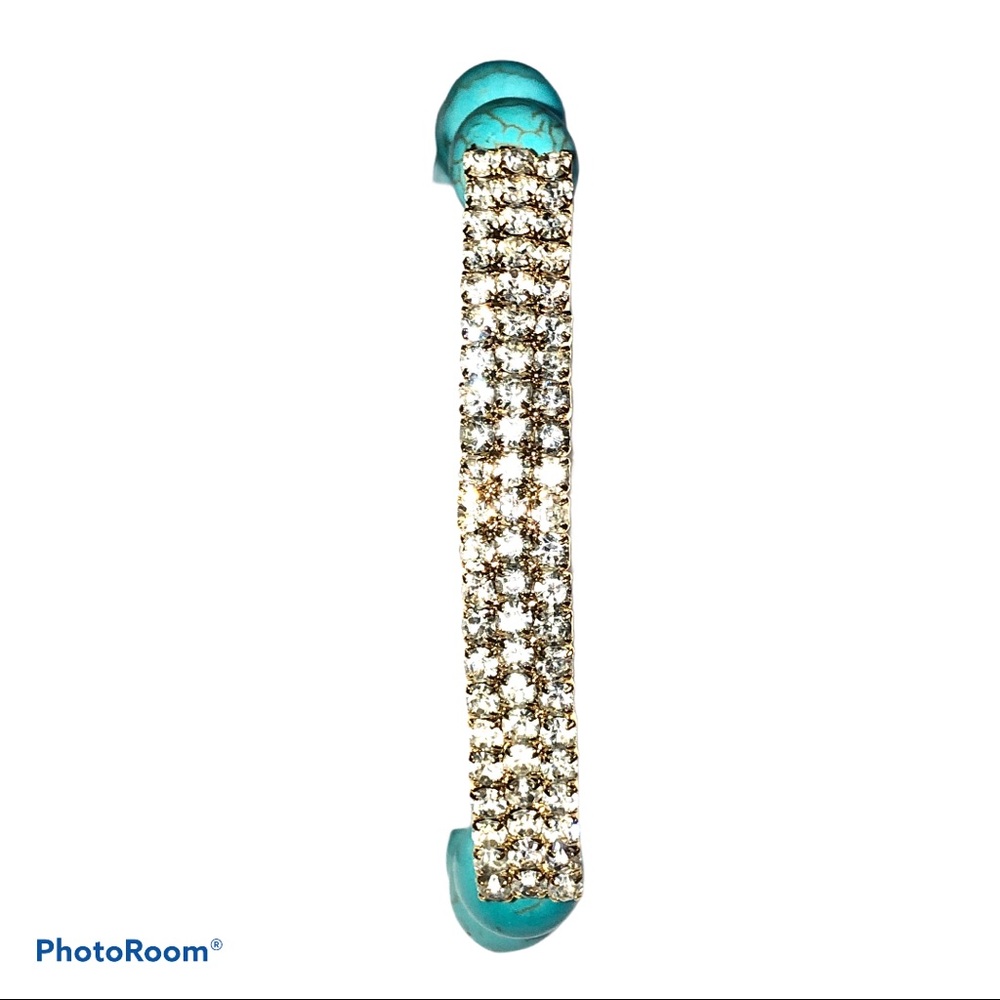 Gold Rhinestone Crystal Turquoise Blue Bracelet - Picture 3 of 10